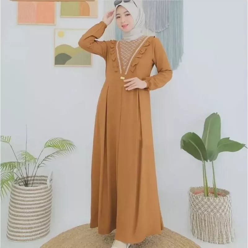 Gamis Kekinian Monaco Dress Gamis Remaja Crinkle Airflow Baju Wanita Jumbo Gamis Pesta Mewah Elegant