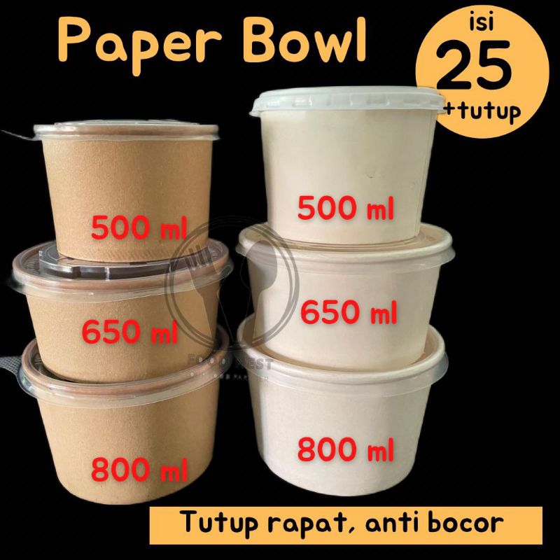 PAPER BOWL 500ML PUTIH 800ML 650ML COKLAT + LID TUTUP 650ML + TUTUP MANGKOK KERTAS RICE BOWL PAPERBOWL 650 CUP MANGKOK KEMASAN MAKANAN MANGKUK