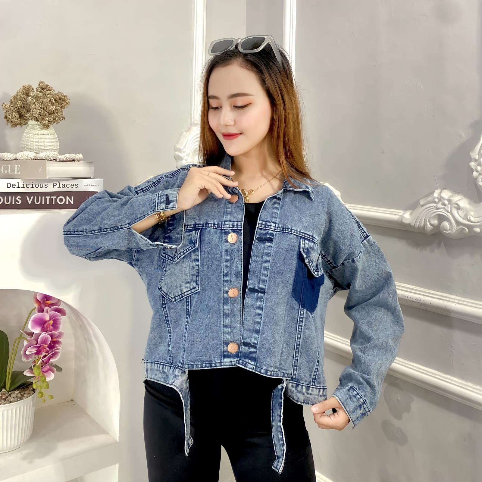 JAKET JEANS CROP DENIM WANITA SAKU VARIASI