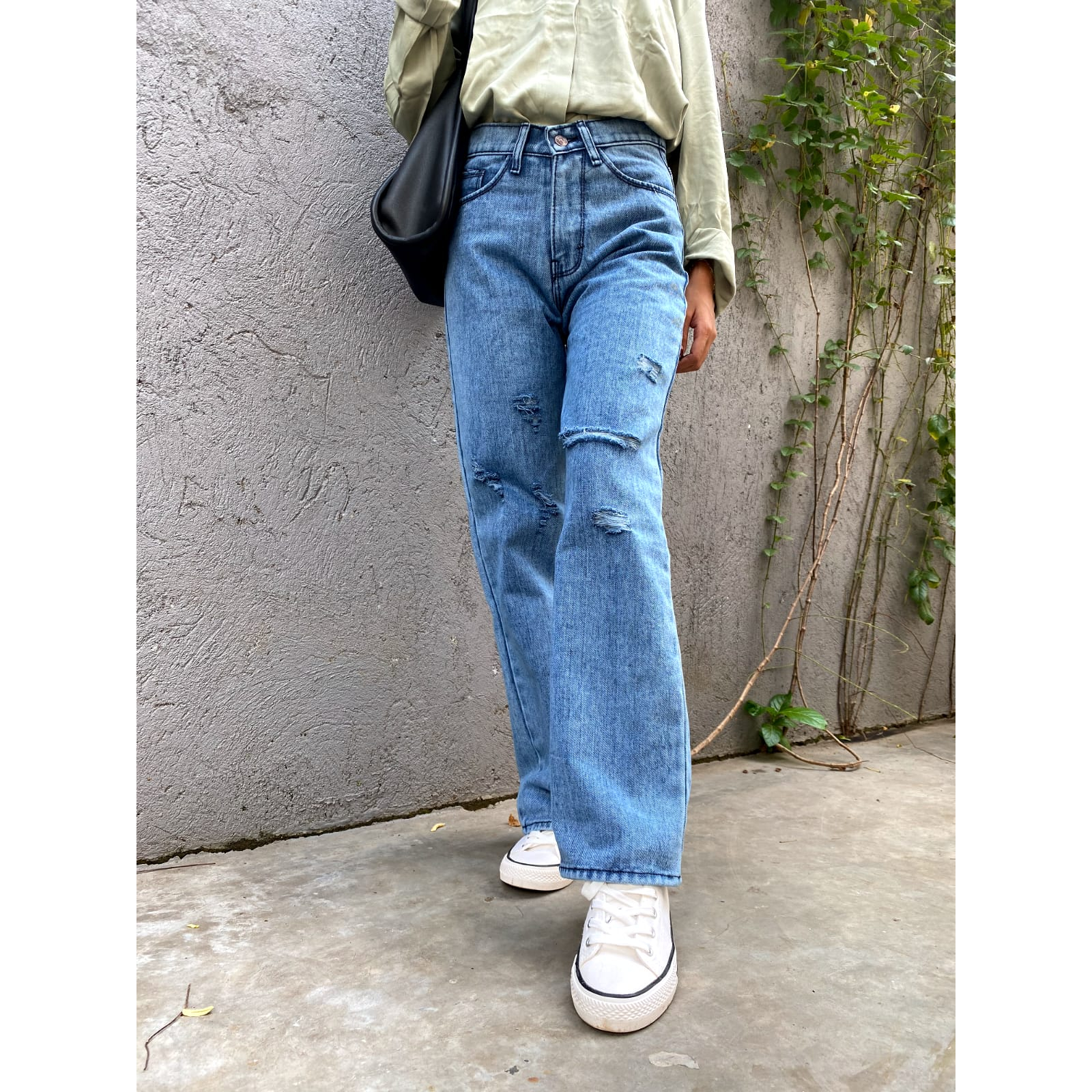 CELANA HIGHWAIST JEANS KOREA SOBEK LAPIS FURING TRENDY