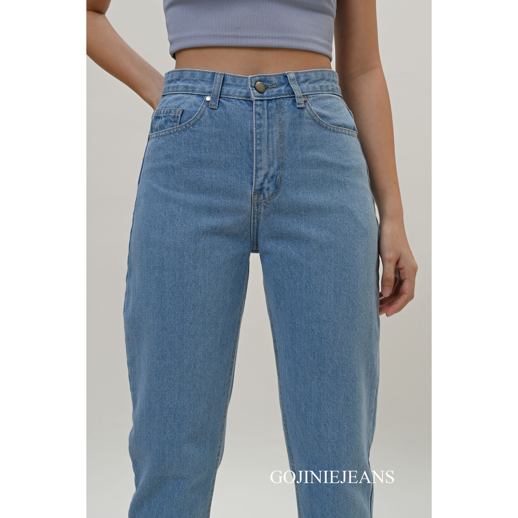 GOJINIEJEANS - Highwaist Boyfriend Basic Jeans Light Blue - 5898 -  COMFORT BOYFRIEND