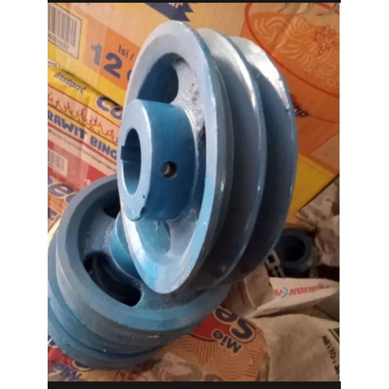 pulley puli B2 - 6" inci as 25 28 30 32 38mm dan As Buntu Pulley 2 jalur pulley besi cor
