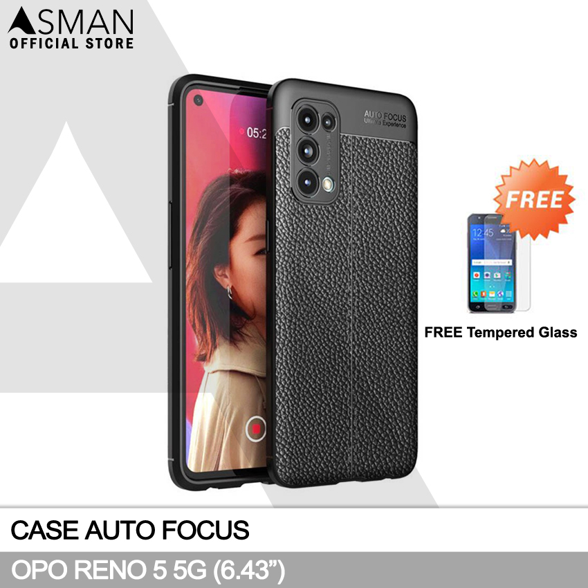 Auto Focus Oppo Reno 5 5G (6.43&quot;) | Soft Case Leather Premium + FREE Tempered Glass