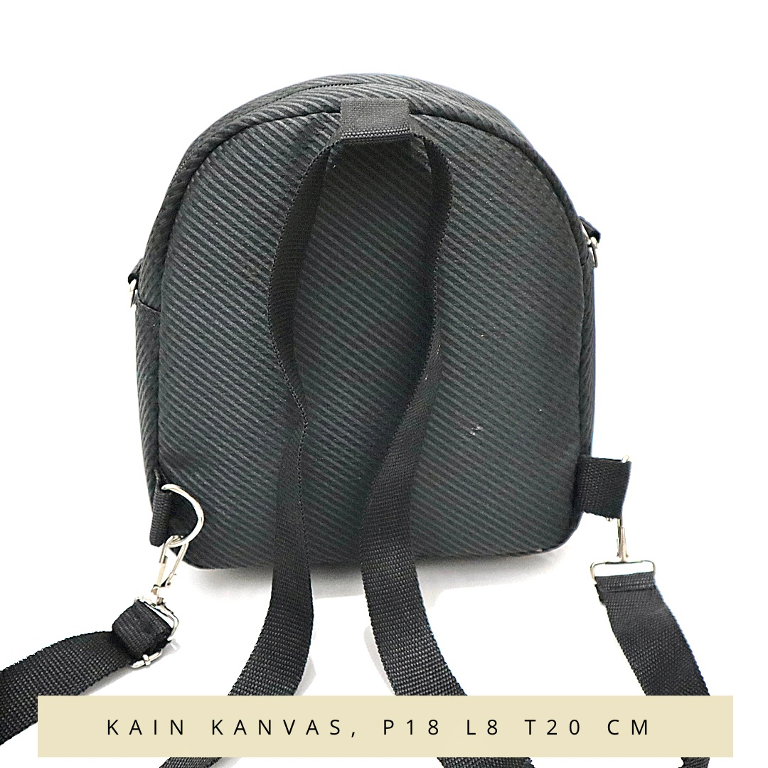 Tas ransel wanita mini kecil kanvas motif garis garis salur tali punggung webing warna warni murah