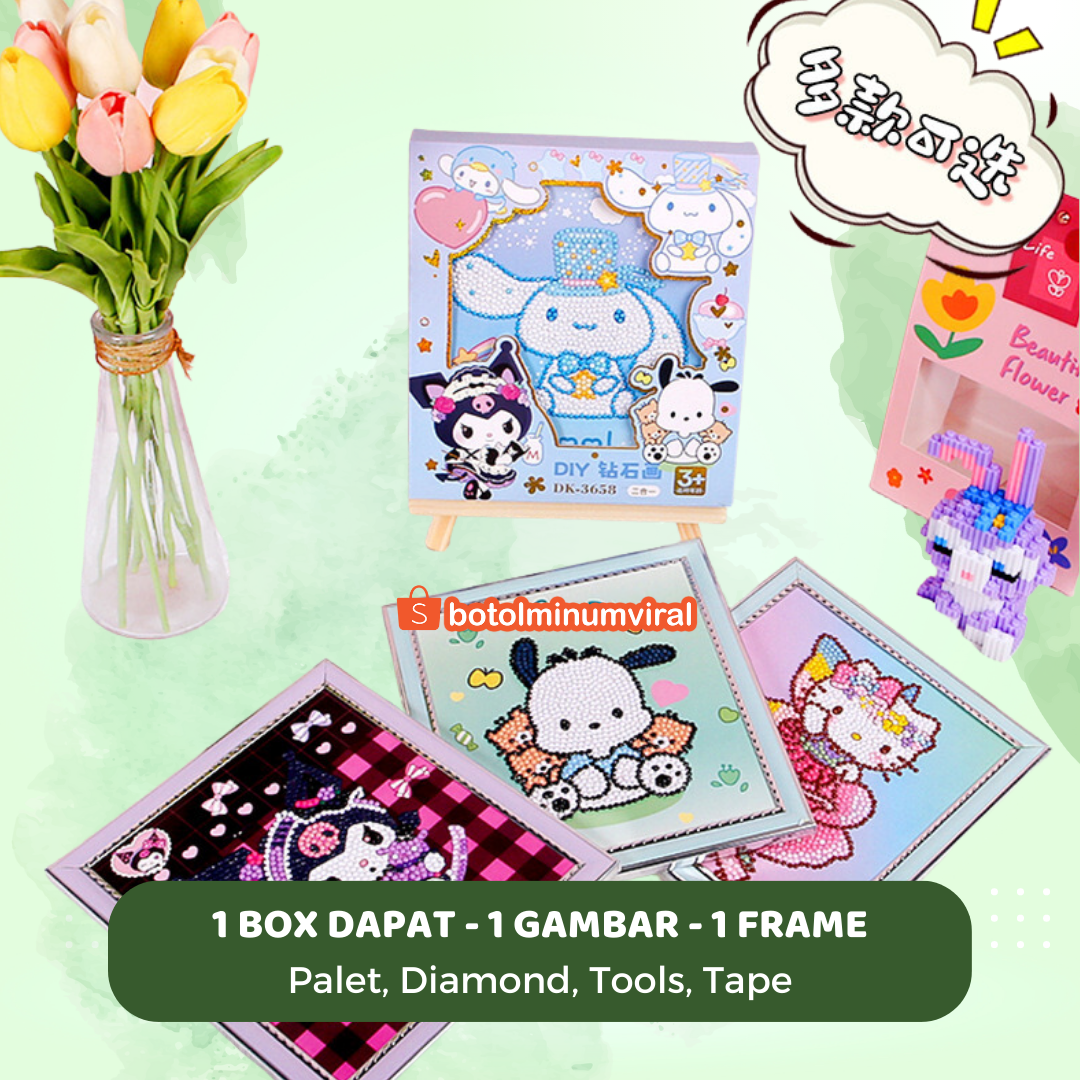 Sticker Diamond Painting DIY Mainan Sparkle Beads Anak Viral Sanrio