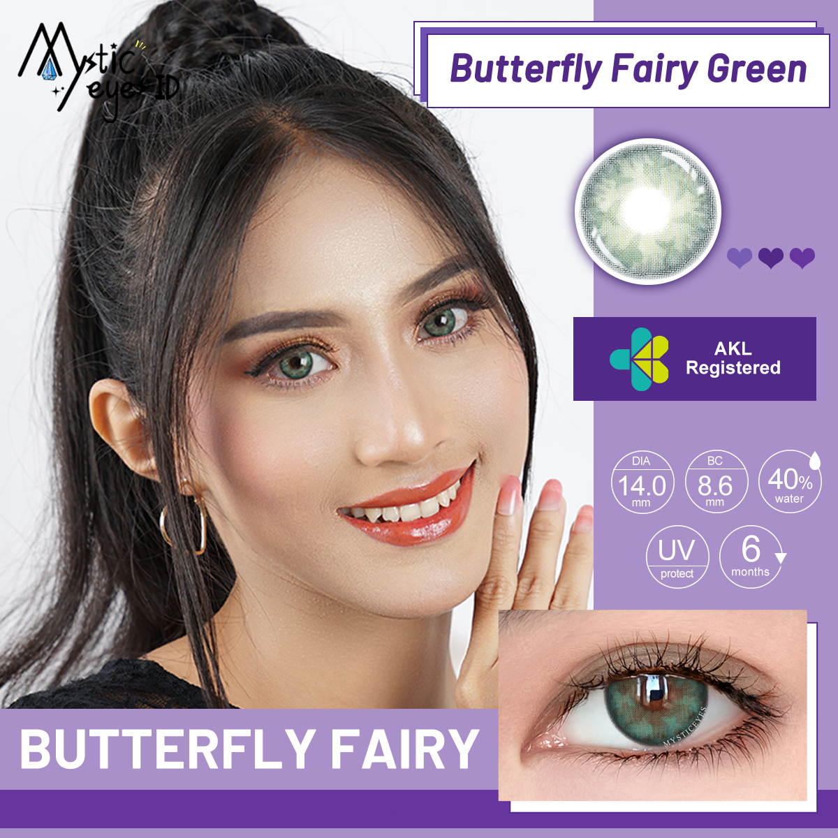 MYSTICEYES SOFTLENS Butterfly Fairy SERIES BLUE PINK GREEN lensa kontak 14.0MM