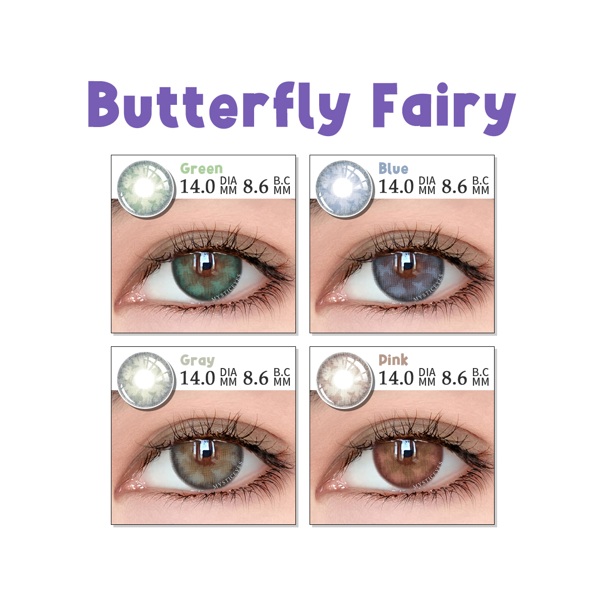 MYSTICEYES SOFTLENS Butterfly Fairy SERIES BLUE PINK GREEN lensa kontak 14.0MM