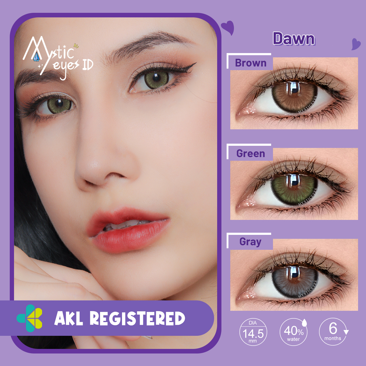 MYSTICEYES SOFTLENS DAWN SERIES BLUE BRWON GREEN  GREY lensa kontak 14.5MM  BIG EYES