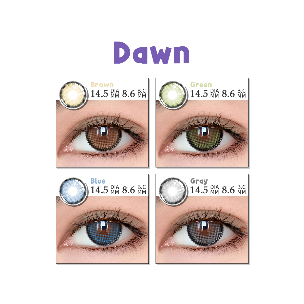 MYSTICEYES SOFTLENS DAWN SERIES BLUE BRWON GREEN  GREY lensa kontak 14.5MM  BIG EYES