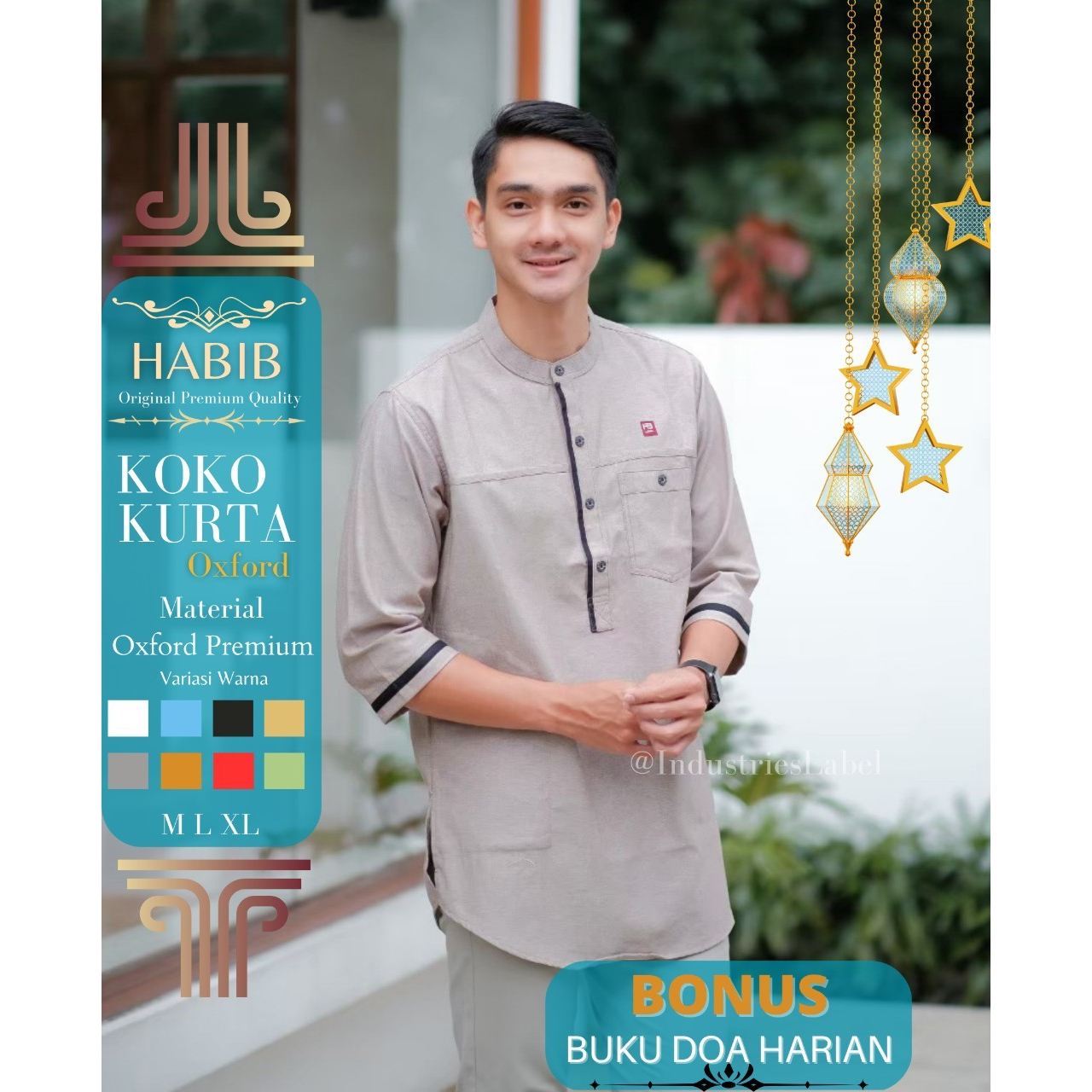 HABIB MUSLIM KURTA ORIGINAL Koko kurta baju muslim pria lengan tiga perempat warna grey seri OXH03
