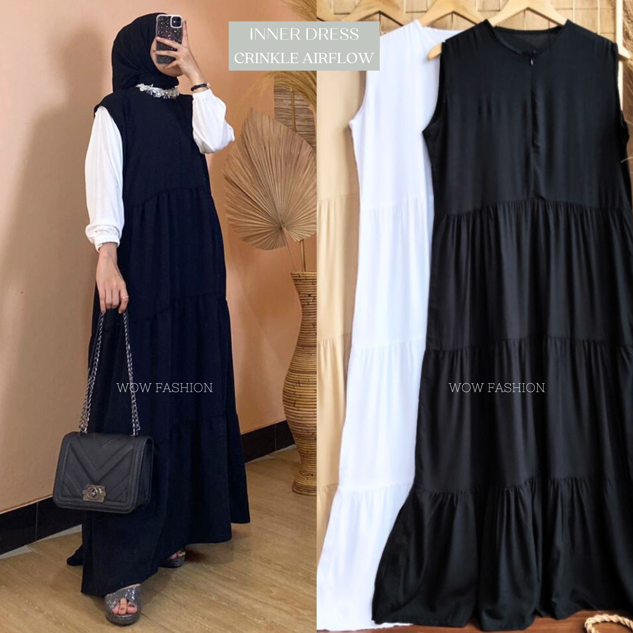 WOW-Ids-Inner Dress Crinkle Airflow // Dress Wanita// Gamis Inner