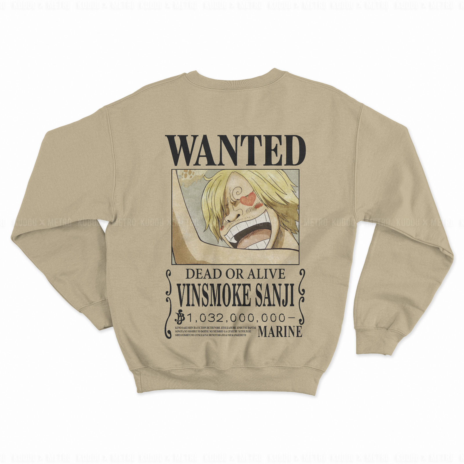 Crewneck Sanji Wanted Cream Anime Manga One Piece Premium Unisex