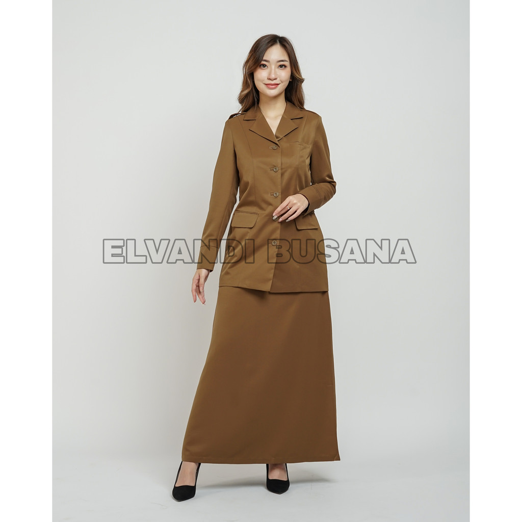 BLAZER WANITA B&amp;V LYNELLE / Seragam PNS / Baju PDH PNS Wanita / Baju Dinas Pemda Wanita / Baju Khaki PNS Wanita / Seragam ASN Wanita / Baju Guru Wanita - 7009 Pemda Aceh / Coklat Tua Gelap