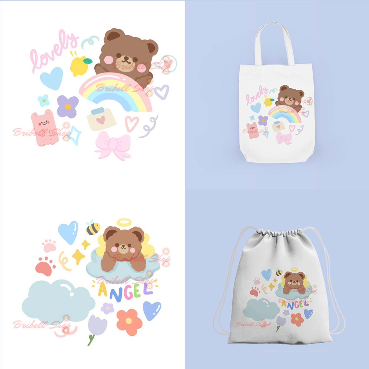 Bribell - Tas Serut / Tas Gendong / String bag / Totebag Kanvas Model Teddy Bear Bisa Cod Korea Korean Style