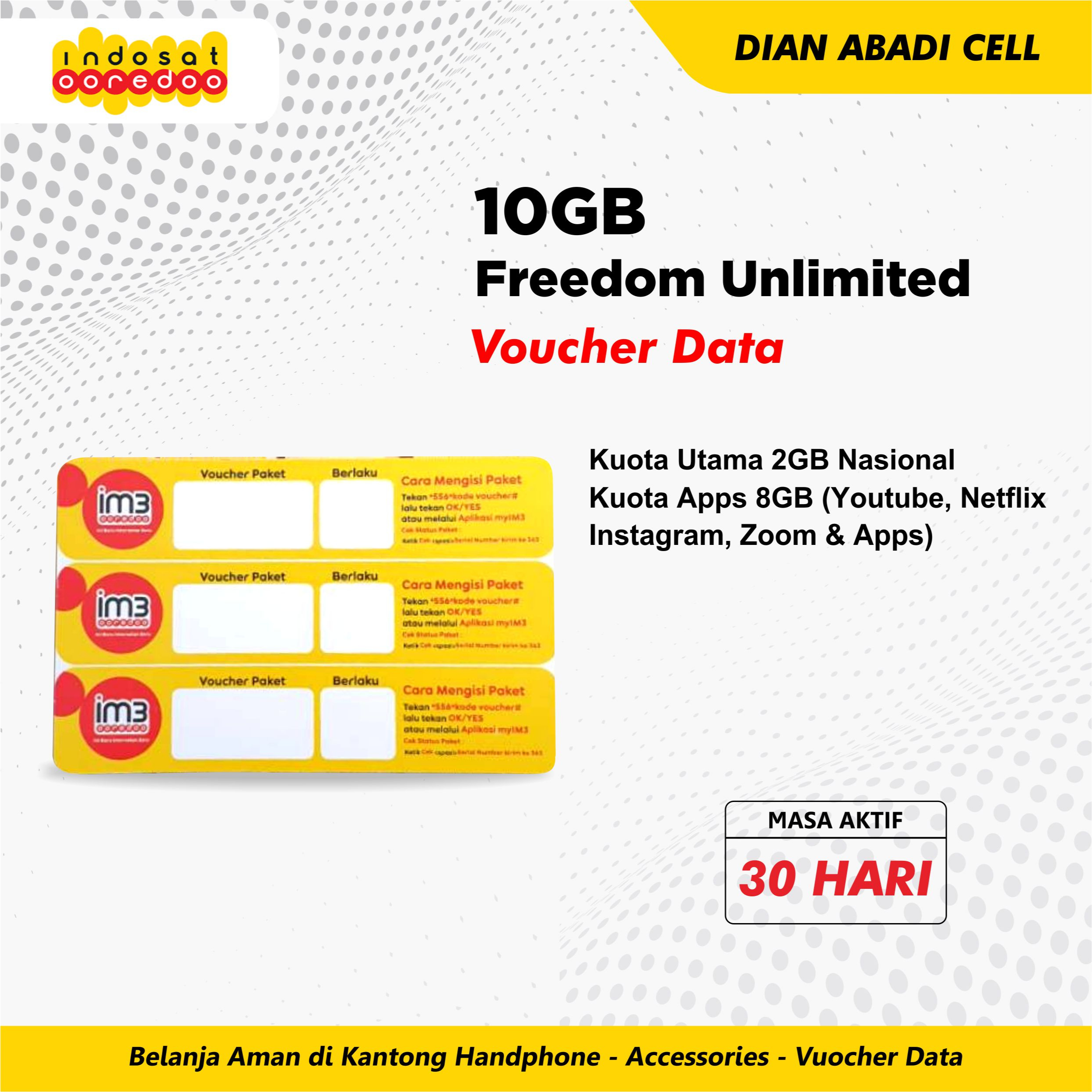 Voucher Indosat 10GB Freedom Unlimited 30 Hari
