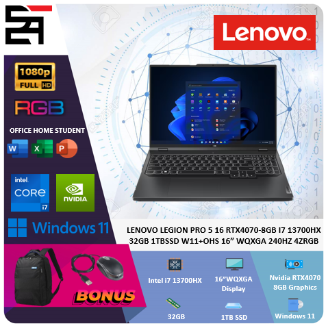 Lenovo Legion PRO 5 16 RTX4070-8GB i7 13700HX 32GB 1TB SSD W11 OHS 16 Inchi WQXGA 240Hz