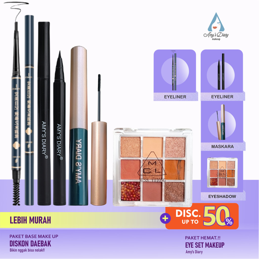 [PAKET HEMAT] Amy's Diary BPOM Eye Makeup Set 4 In 1 Eyeshadow Eyebrow Eyeliner Maskara Waterproof T