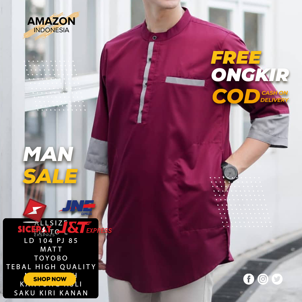 Baju Koko Dion Dewasa Lengan Panjang Warna Maroon Material Catton Adem Serap Keringat