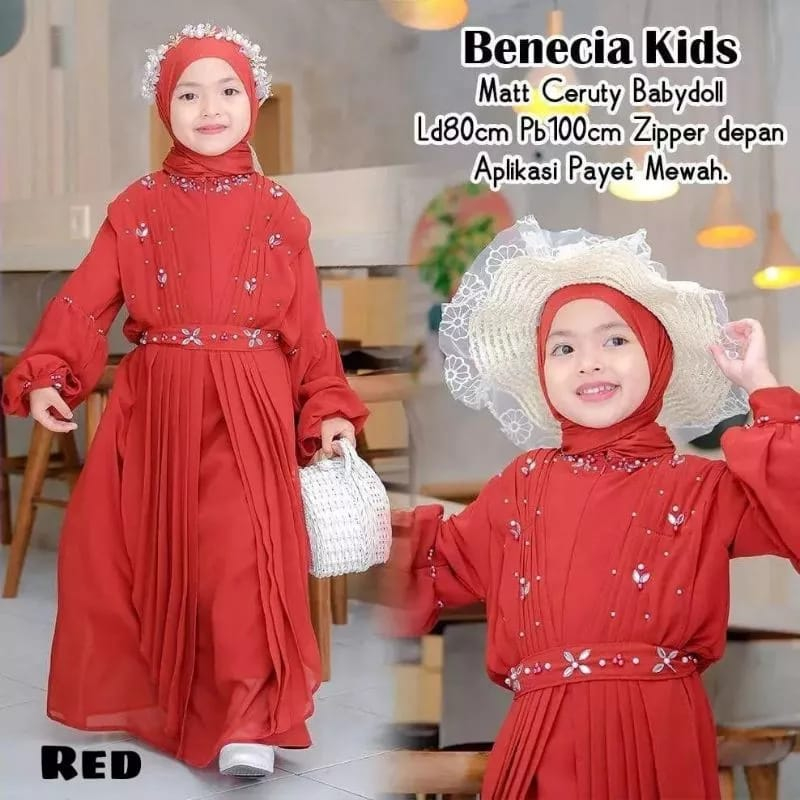 Benecia Kids Gamis Anak Aplikasi Mutiara Dress Muslim Anak Free Pashmina Gamis Anak Tanggung 7-8 Tahun