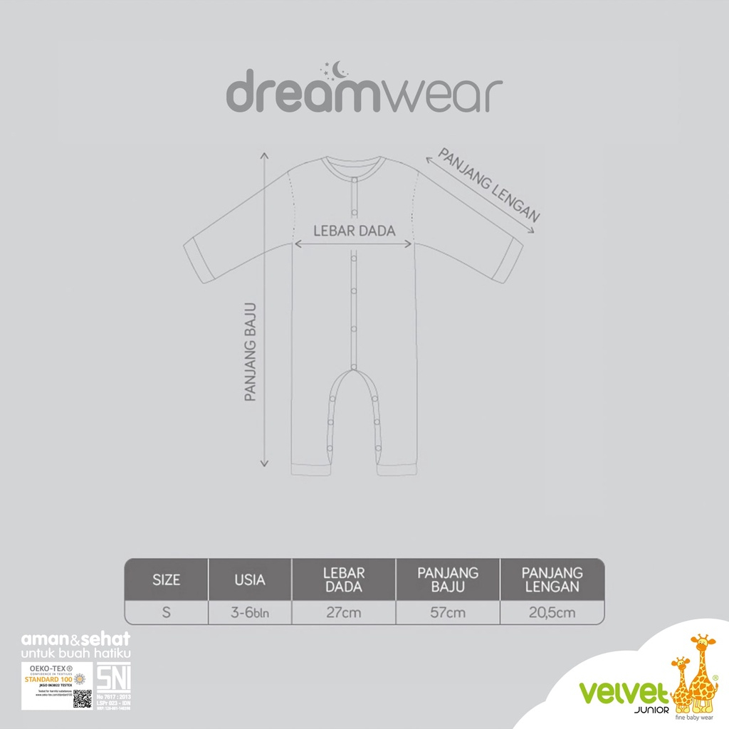 Sleepsuit Velvet Junior DreamWear Bayi Newborn 0-6bln Spesial Katun