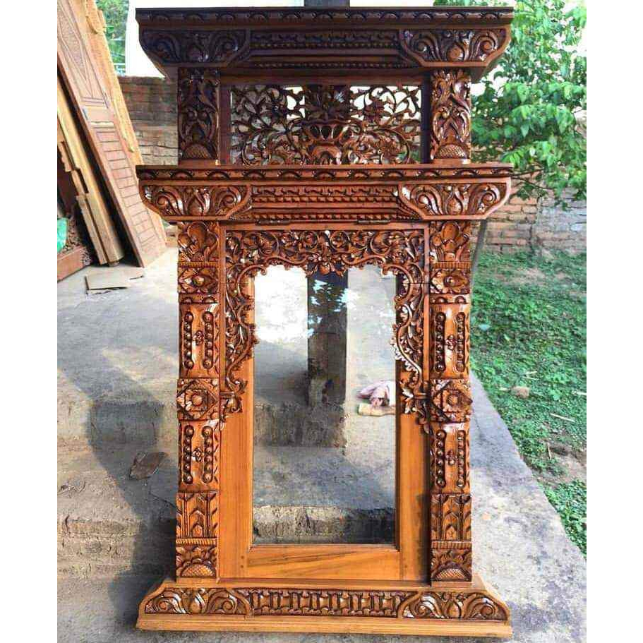jendela gebyok jati ukir model pintu pake kaca putih