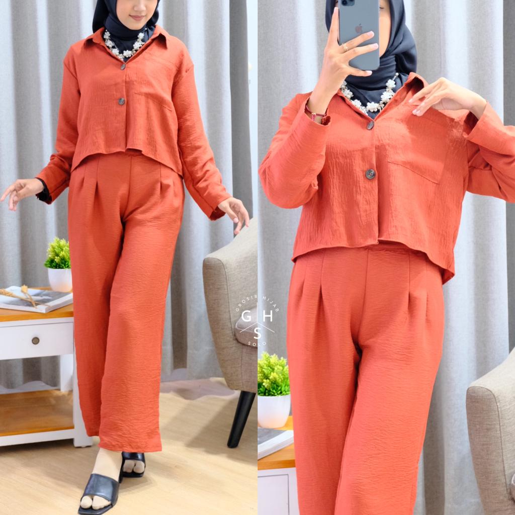 NAVAA ONE SET KEMEJA BLAZER CROP DAILY SET WANITA POLO LINEN PREMIUM (MSB)