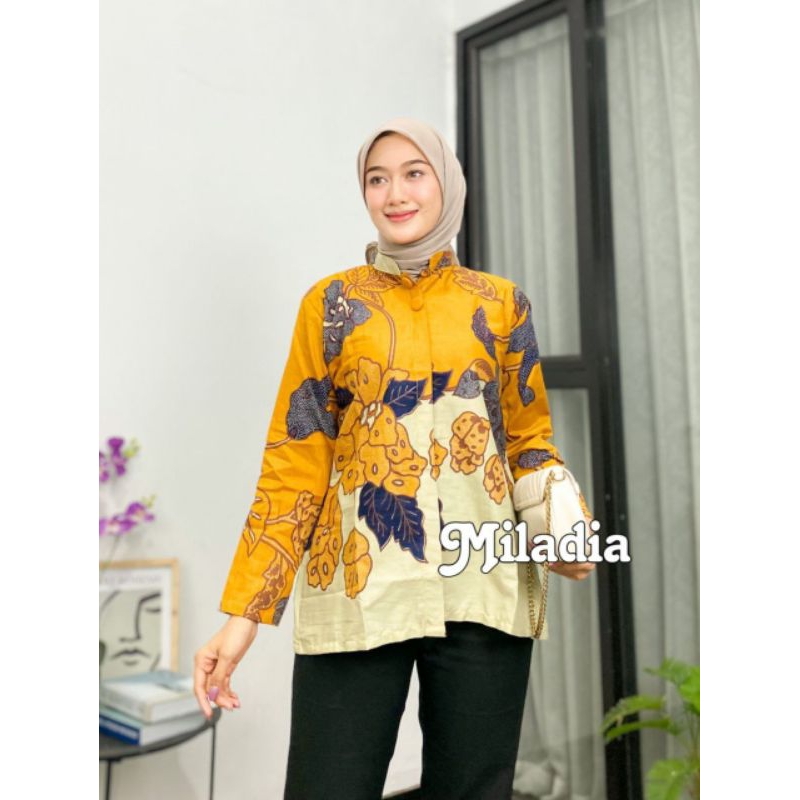 Baju Batik Wanita Batik Atasan Blus Kancing Lengan Panjang