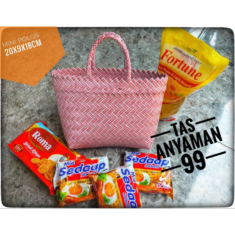 tas anyaman plastik mini polos 20cm