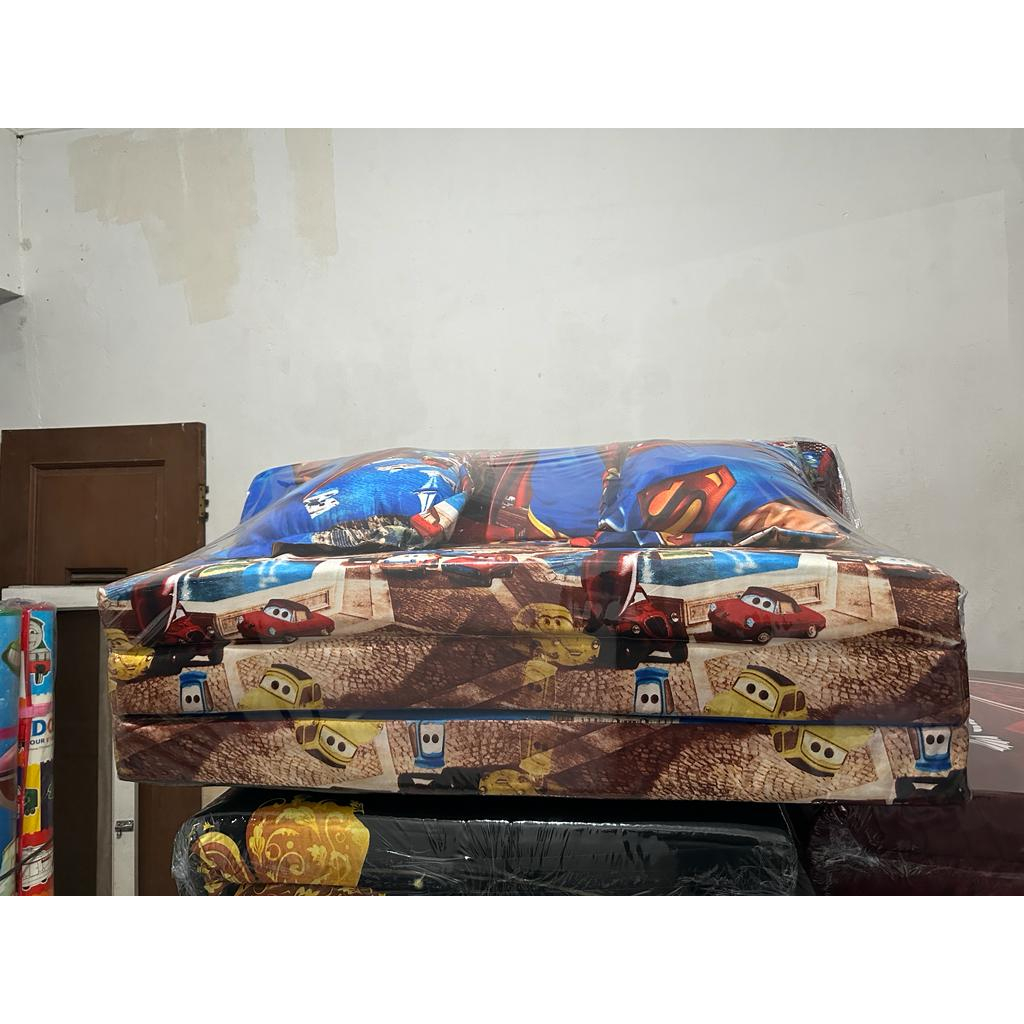 SofaBed Kasur Busa Lipat TERBARU Sofabed Minimalis Kursi Tamu Motif Karakter Modern Plus Bantal