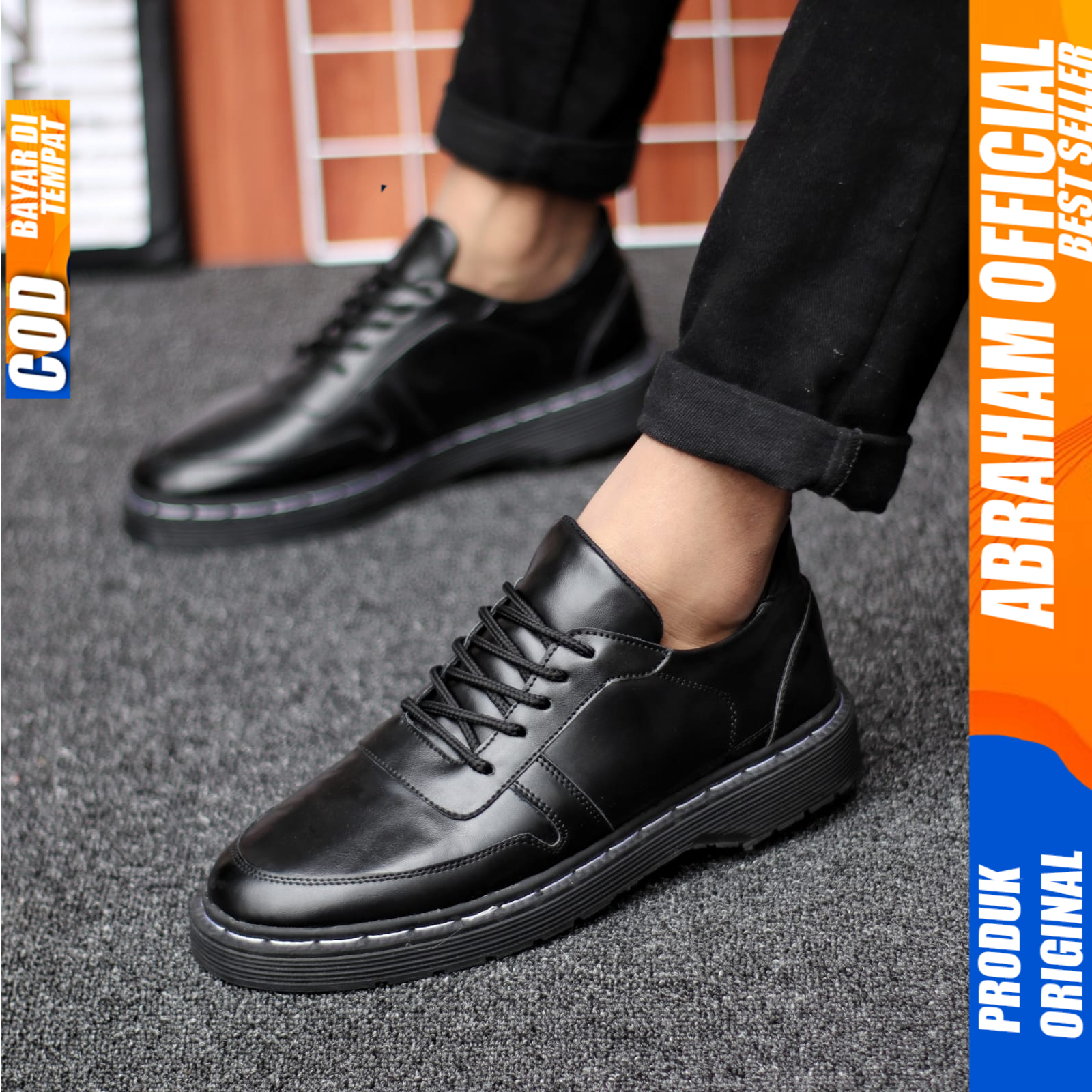 Sepatu Docmart Low Boot Pria Casual Formal Hitam Abraham