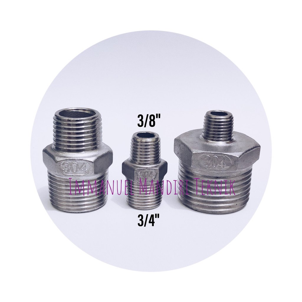 Reducer nipple 3/4 x 3/8 / Double nepel stainless 3/4 x 3/8