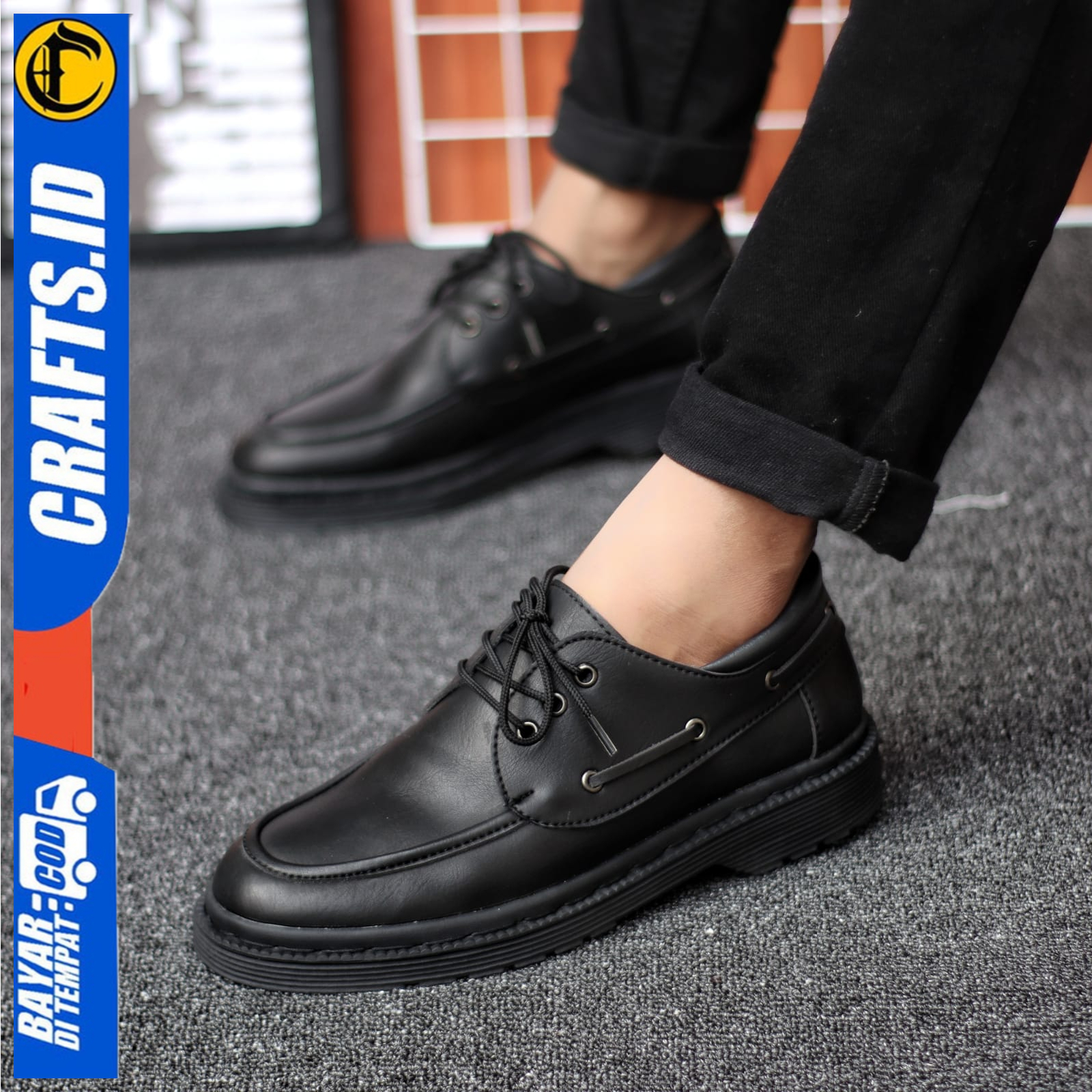 Sepatu Formal Pantofel Docmart Boots Kerja Pria Hitam kulit PU Crafs Eida