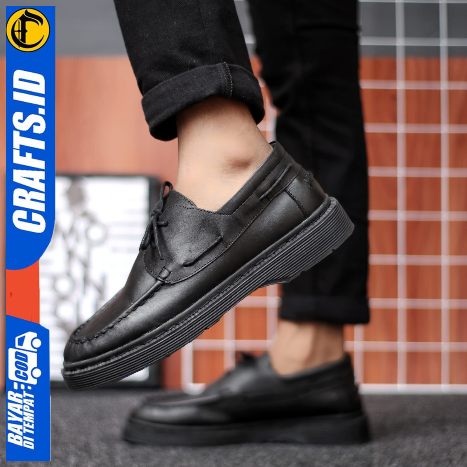 Sepatu Formal Pantofel Pria Casual Kerja Docmart Hitam Kulit Asli Original Crafs Mitsuki