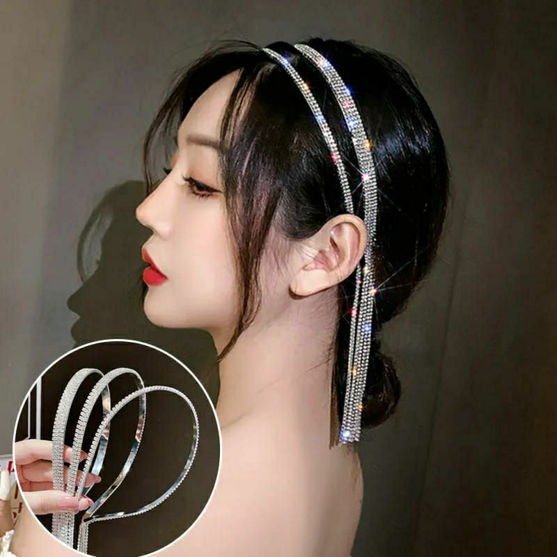 Bando Bandana Headband Model Rumbai Aksen Berlian