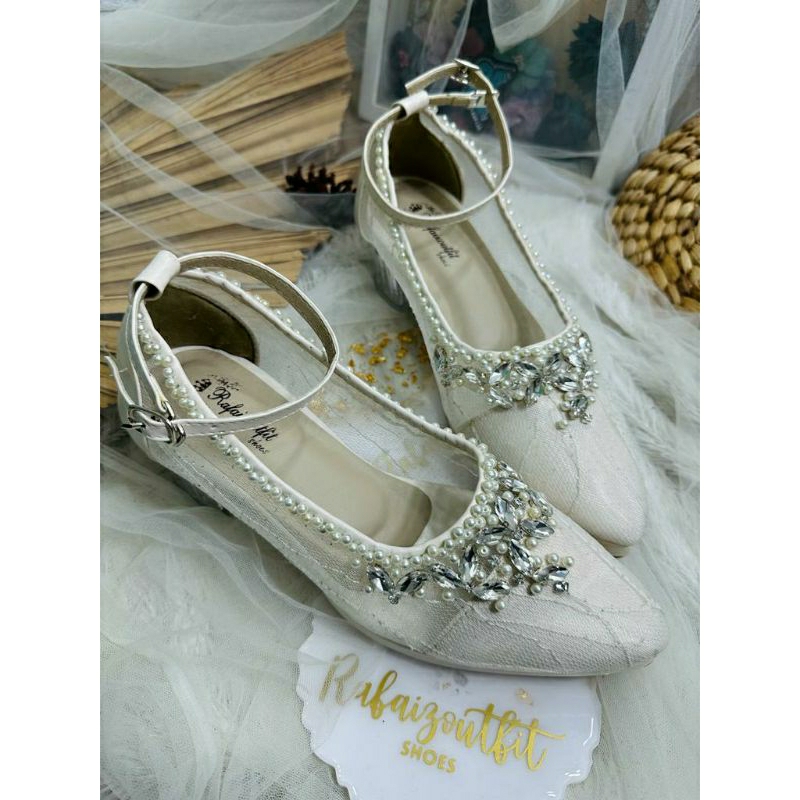 Sepatu Wedding pesta Cantik Mingkana Putih 5cm