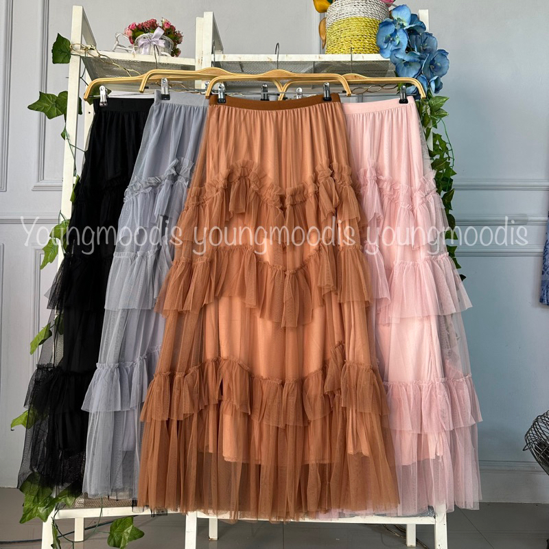 youngmoodis rok tutu ruffle tille halus full furing import