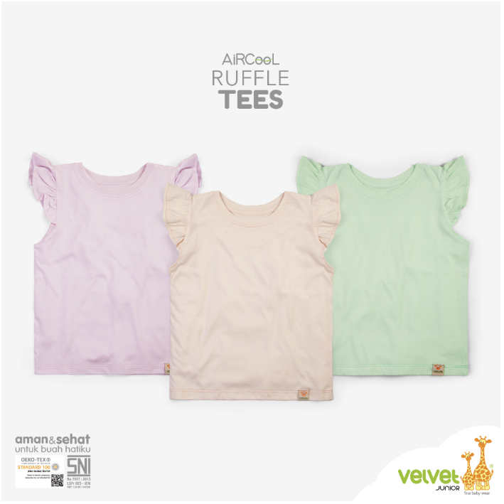 VELVET Junior Printed Tees | Aircool Pocket Tees Girl 2-5 Tahun / S | M | L  Kaos Anak (1pcs)