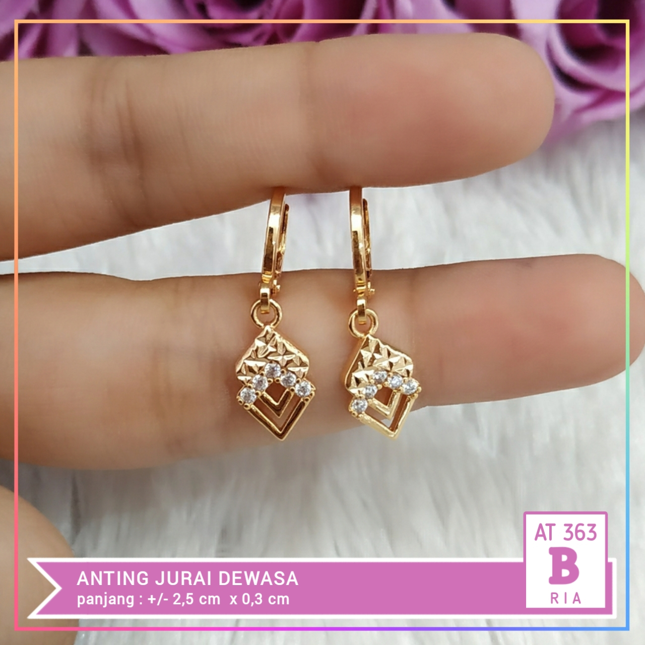 Anting xuping dewasa segitiga permata oval zircon perhiasan lapis emas gold AT 363