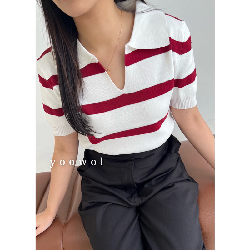 Isla Top/Atasan Stripes Knit Lengan Pendek Wanita