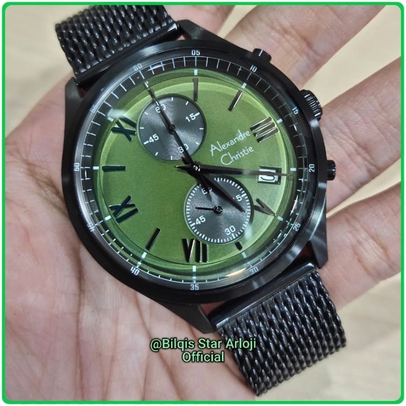 Alexandre Christie Romawi Pria Ac 6567 Mc Tali Rantai Pasir Hitam Original