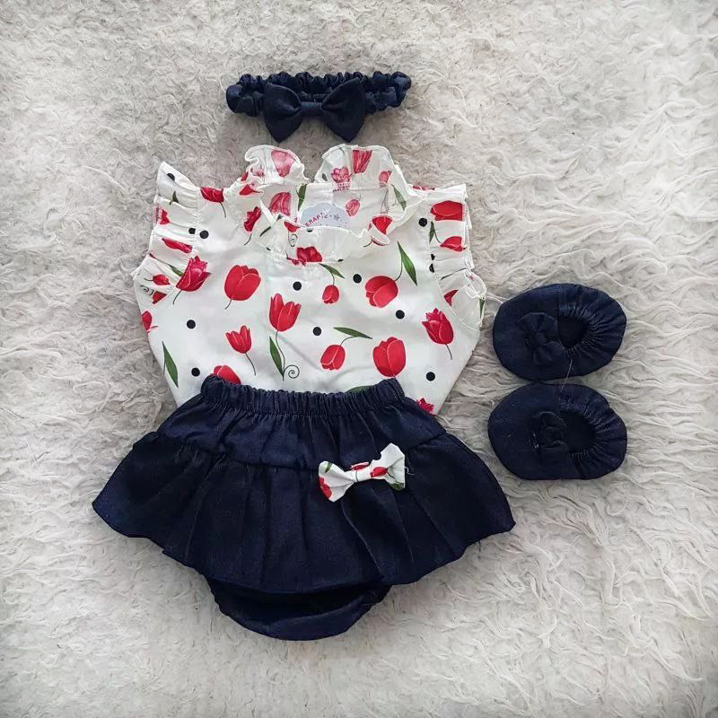 Baju bayi perempuan  newborn 6-12BLN jumper bayi setelan rok bandana baju bayi perempuan 6-12bulan import korea