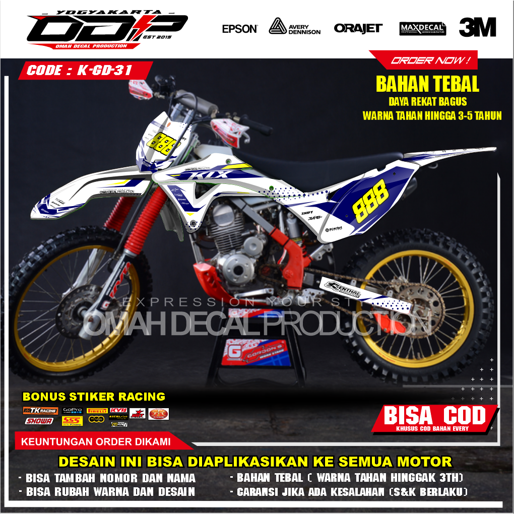 DECAL GORDON FULL BODY AKSESORIS VARIASI STICKER MOTOR KAWASAI KLX GORDONS DEKAL MOTIF SUPERMOTO STI