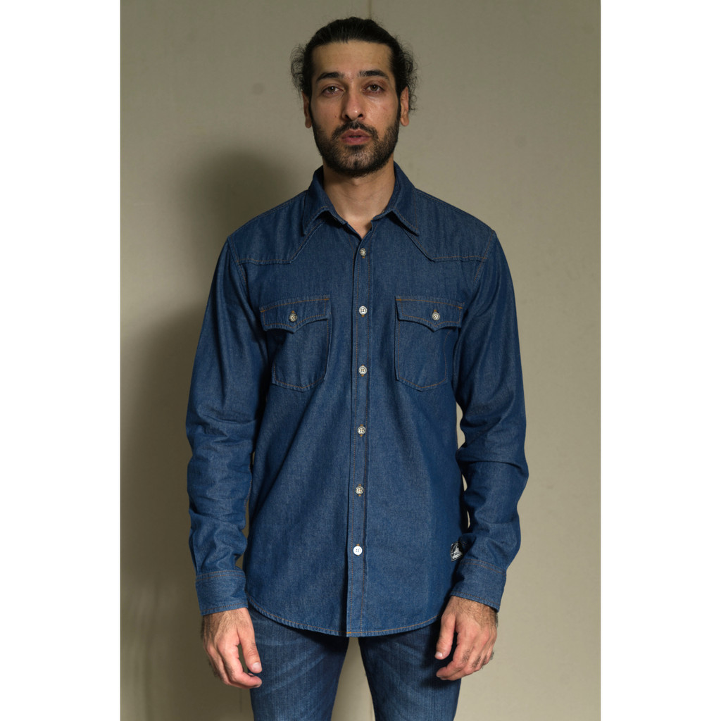 Kemeja LEA 204 - Basic Double Flap Dark Indigo Denim Long Sleeve Shirt