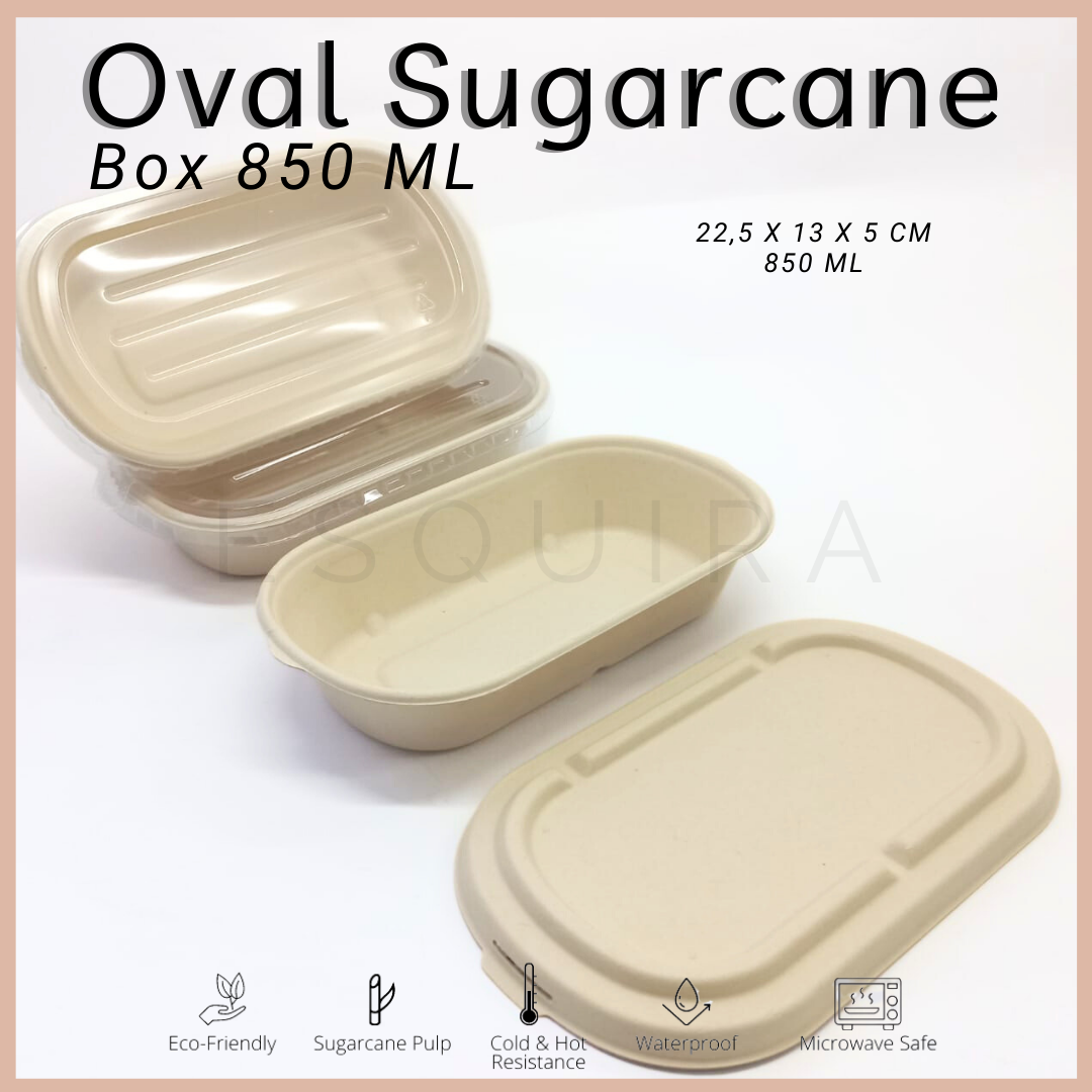 Oval Sugarcane Box 850 ML / Lunch Box 10 Pcs + Lid / TAB850