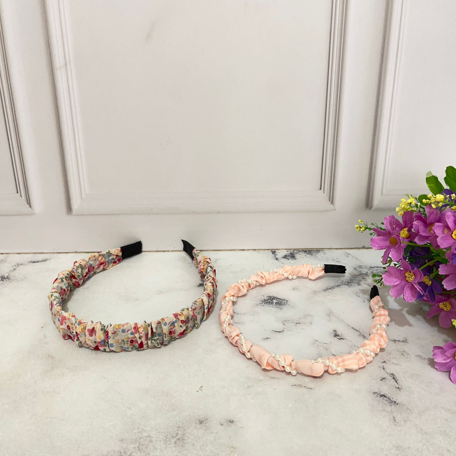 Bando Scrunchie Pita bahan Kain Korean Style Cantik ready 2 Motif Cute / Bando Aksesoris Rambut Wanita Best Quality tampilan Menarik Estetik bisa Grosir dan COD