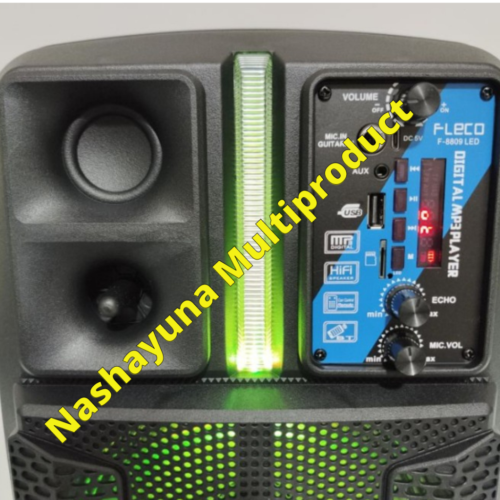 Speaker Bluetooth Portable Fleco F-8909 LED Gratis Stand Speaker dan Microphone Wireless