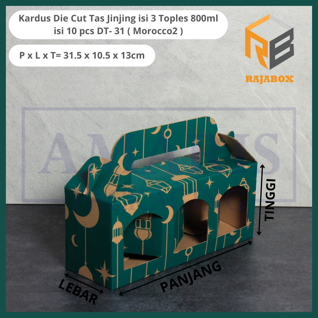 

DT-31 Kardus Die Cut Tas Jinjing Isi 3 Toples Jar (UKURAN TOPLES 10CM DAN TINGGI 12CM) Amaris