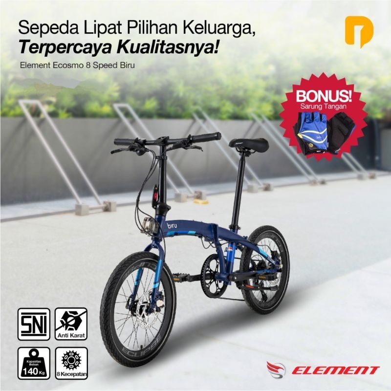 Element Sepeda Lipat Ecosmo 8 Speed Biru