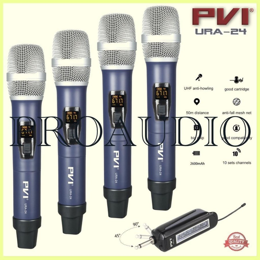 MIC WIRELESS PVI URA-24 URA 24 4 MIC 50 METER 2600 MAH ORIGINAL