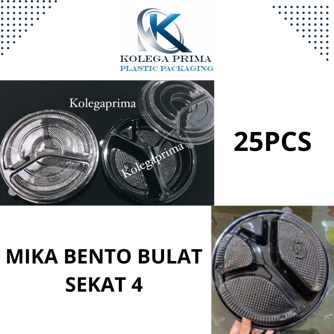 MIKA BENTO BULAT SEKAT 4 + SENDOK/ TRAY BENTO HALF-FORK MURAH ISI 25PCS